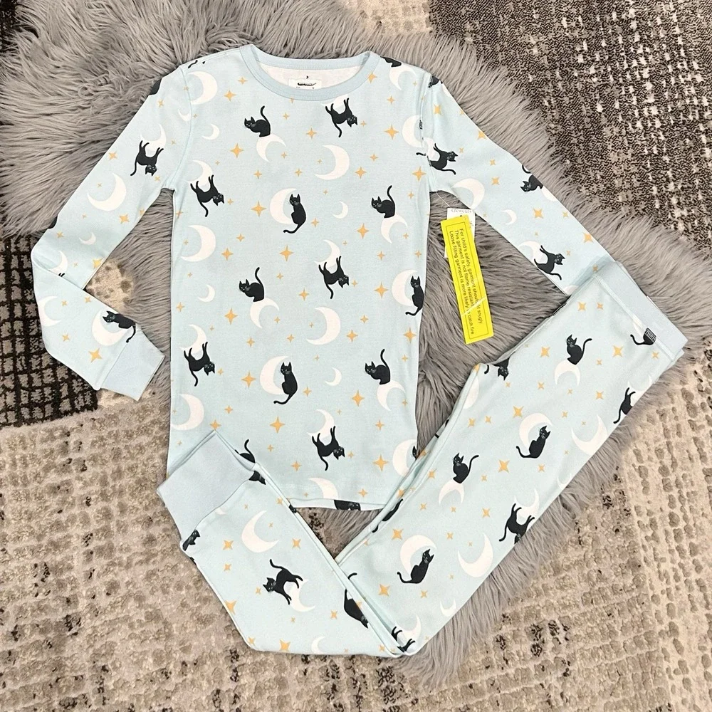 Crewcuts Girls Blue Long‎ Sleeve Cat 2 Piece Sleep Set Size 10 New With Tags $60
